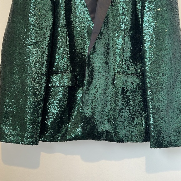 Mage Male Womens Emerald Green Sequin Blazer Jacket NYE Holiday Satin Size Large - Picture 14 of 16